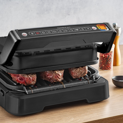 Grill elektrik Tefal Optigrill 2in1 GC772810, sensor automatik, pjata jo ngjitëse, i zi