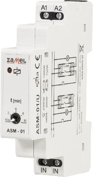 Rele kohe shkallësh Zamel ASM-01/U, 12-240V AC/DC, montim në shinë DIN