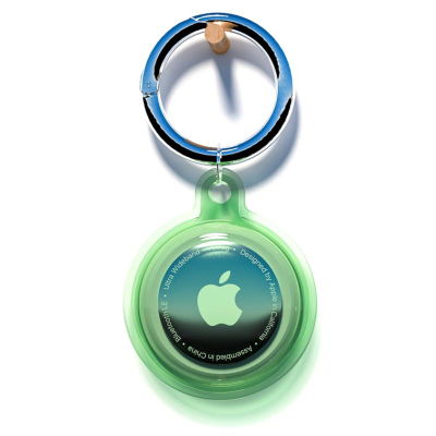 Mbështjellës Hurtel për Apple AirTag, që s’e kap uji, me karabinë metalike, jeshil transparent