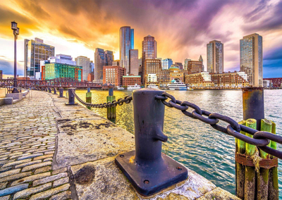 Puzzle Enjoy Boston Harbor at Dusk USA, 1000 copa, panoramë qyteti, shumëngjyrësh