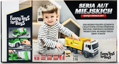 Kamion vinç lodër Artyk City Truck, 27cm, me drita dhe zëra, i verdhë