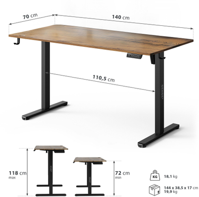 Tavolinë elektrike SENSE7 NOJO LIGHT, 140 x 70 cm, e kaftë e errët