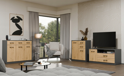 Kabinet TV SIMPLO 1D2S, 2 sirtarë, 1 derë, antracit me dekor oak artisan