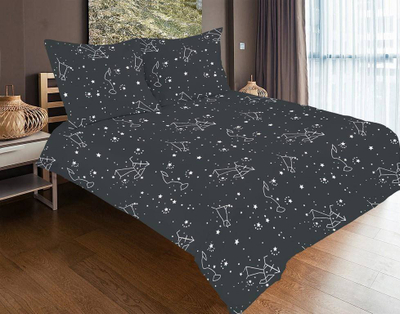 Set çarçafësh sateni Black White Constellation, 220x200 cm, 100% pambuk, i zi me të bardhë