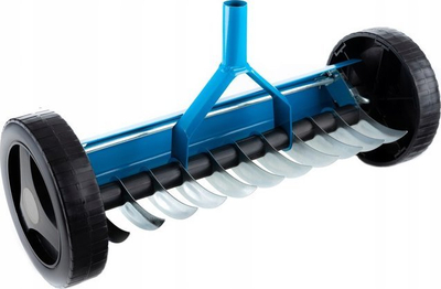 Aerator manual për lëndinë Garden, me rrota, konstruksion metalik, blu