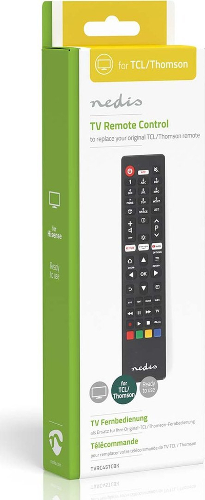 Telekomandë Nedis për TV TCL Thomson, me infra të kuqe, me butona Netflix Amazon Prime YouTube, ngjyrë e zezë