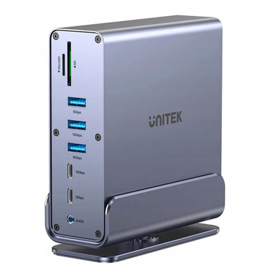 Stacion dokimi Unitek DisplayLink 4K X3, USB C, deri 3 ekrane 4K, gri e errët