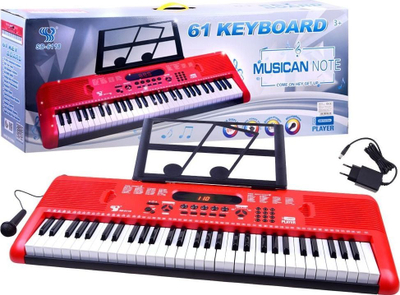 Keyboard muzikor SD-6118, 61 taste, mikrofon, i kuq