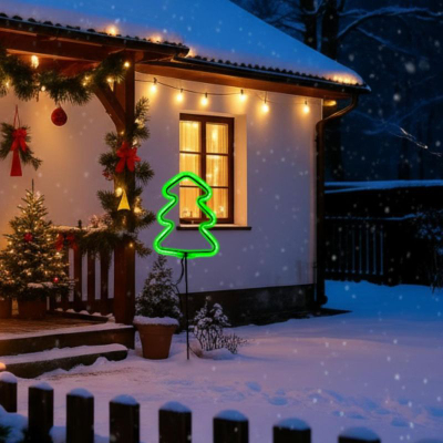 Dekor dritash neon Luca pemë e Vitit të Ri, 87 LED, 91cm, e gjelbër
