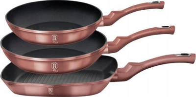 Set tiganësh Berlinger Haus Rose, 3 copë, alumin, me veshje jo-ngjitëse, rozë gold