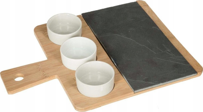 Set aperitiv me tabaka, 4 pjesë, 35.5 x 26 cm, bambu dhe slate, bardhë e zezë
