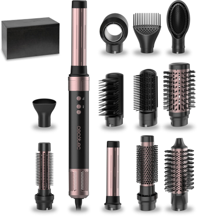 Furçë ajri të nxehtë Cecotec Bamba CeramicCare 12in1 AirGlam, me shtresë qeramike, teknologji jonike, ngjyrë e zezë