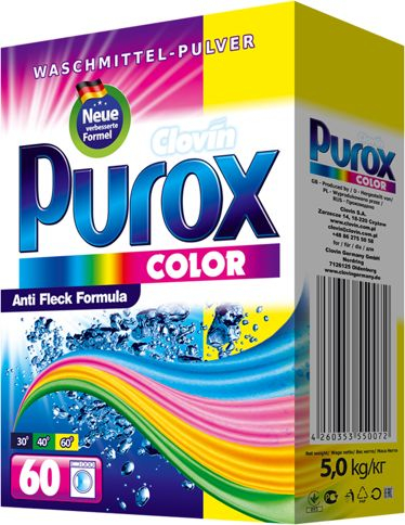Detergjent pluhur Purox Color për rroba me ngjyra, 5.5 kg