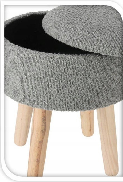 Tabure dekorativ bouclé, 34cm, me këmbë pishe, gri