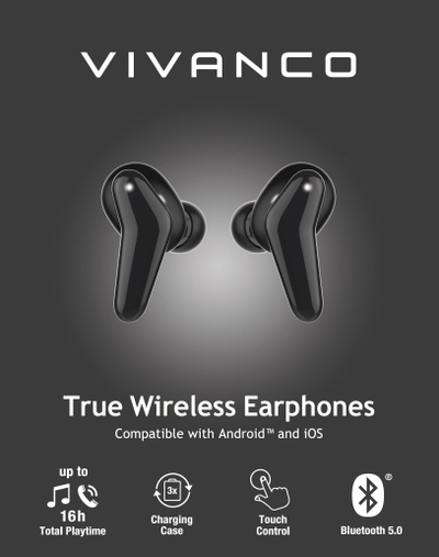Kufje Bluetooth Vivanco 60605, in ear, true wireless, të zeza