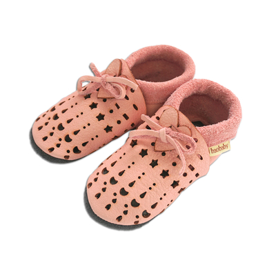 Papuçe fëmijësh Baobaby Sandalice Dots, lëkurë e butë, madhësia L, rozë