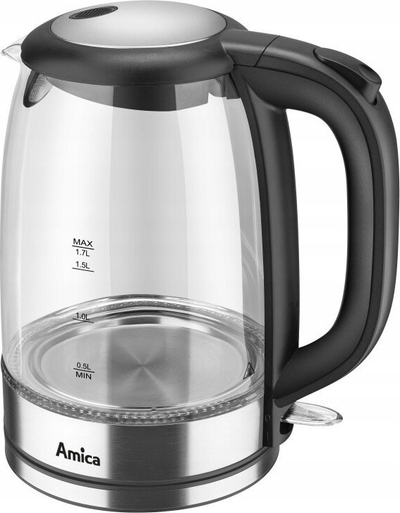 Електричен чајник Amica KD 2050G, боросиликатно стакло, ЛЕД осветлување, сребрен
