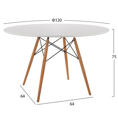 Tavolinë ngrënieje e rrumbullakët Minimal Φ120×75 cm (HM8454.01), bardhë