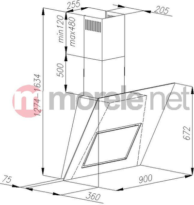 Kapak aspirimi mur BREGO Black Pearl 90, 90 cm, 650 m³/h, i zi