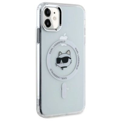 Mbrojtëse telefoni Karl Lagerfeld IML Metal Choupette Head, për iPhone 11 XR 6.1", MagSafe, e bardhë
