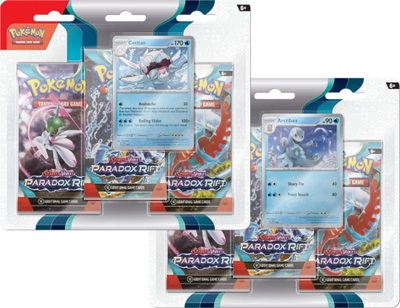 Set letra loje Pokemon TCG Scarlet &amp; Violet Paradox Rift, 3 booster packs, kartë promo Arctibax, shumëngjyrshe