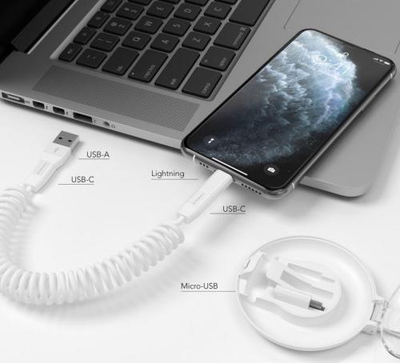 Kabllo karikimi Vonmahlen Allroundo C, 3 në 1 USB, 75 cm, e bardhë