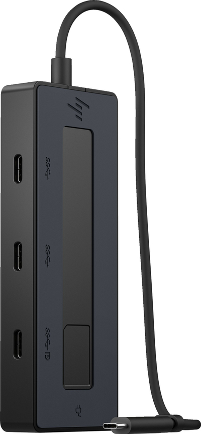 USB C хаб HP 4K мултипорт, поддршка за 4K видео, порта за полнење, сива