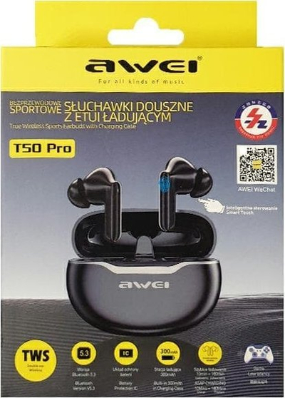 Kufje wireless Awei T50ENC, Bluetooth TWS, ENC, të zeza