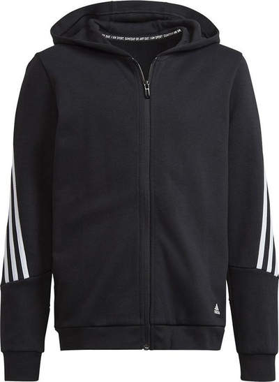 Bluzë me kapuç Adidas Future Icons 3 Stripes Kids, zinxhir i plotë, pambuk poliester, e zezë