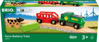 Tren lodër Brio World Farm Battery, me bateri, me vagon ferme, shumëngjyrësh