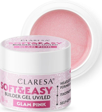 Гел за изградба на нокти Claresa Soft Easy Builder Gel Glam Pink, 12 g, розова