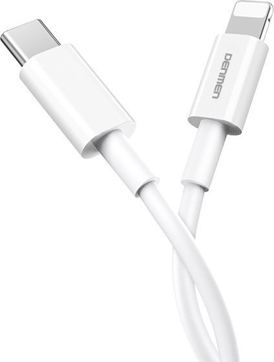 Kabllo karikimi Denmen D65, USB C në Lightning, 2m, 20W, e bardhë