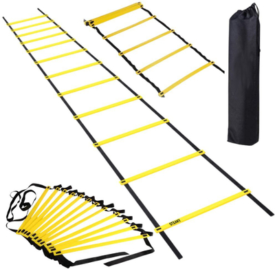 Shkallë stërvitjeje Gym Training Ladder 6m, 12 shufra, PVC, e verdhë