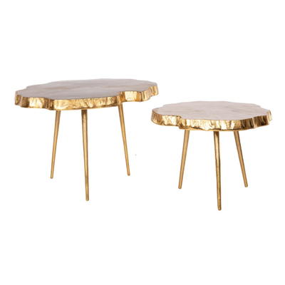 Set 2 tavolina për kafe Angul (HM10708), ari/ zezë/ bardhë