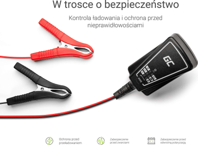 Автоматски полнач за батерии Green Cell, 6V 12V, 1A, црн