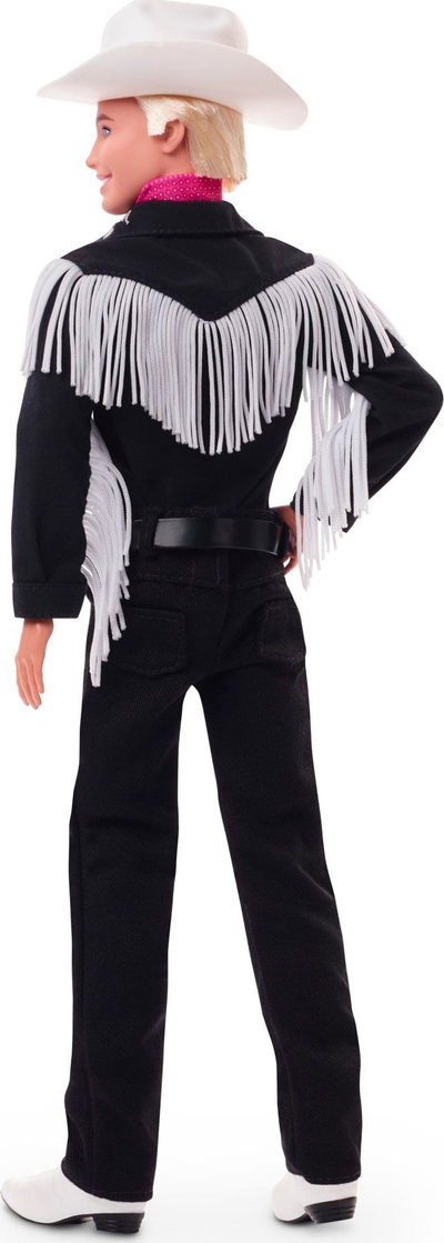 Kukull Barbie Ken Cowboy për koleksion, me trup që lëviz, bandanë rozë, rrobë të zezë