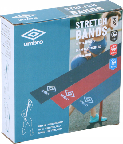 Shirita elastikë për ushtrime Umbro Stretching Bands, set 3 copë, multikolor