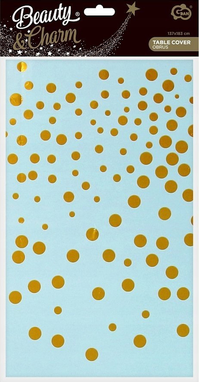 Mbulesë tavoline Godan B&amp;C me folje, pika të arta, 137x183 cm, blu e çelët