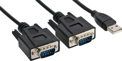 Kabllo adapter InLine USB 2.0 në 2x serial RS232, 1.5m, e zezë