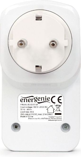 Adapter prizë Gembird EG-ACU2-01-W, 2x USB 5V 2A, dalje AC 10A, i bardhë