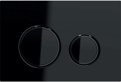 Buton shkarkimi Geberit Sigma21, me komandë nga përpara, xham i zi, unaza black chrome