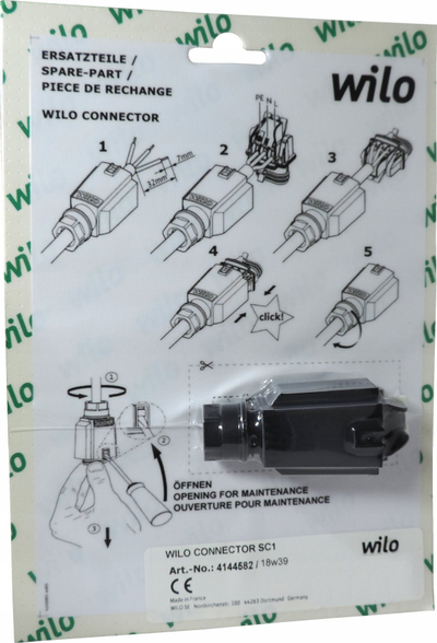 Приклучна приклучница Wilo Connector Plug SC1 4144582, за циркулациони пумпи, црна