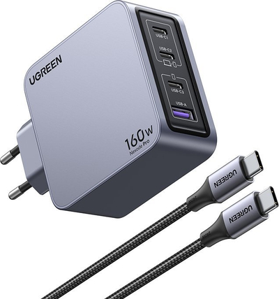 Karikues Ugreen Nexode Pro 160W GaN, 3x USB C, 1x USB A, gri