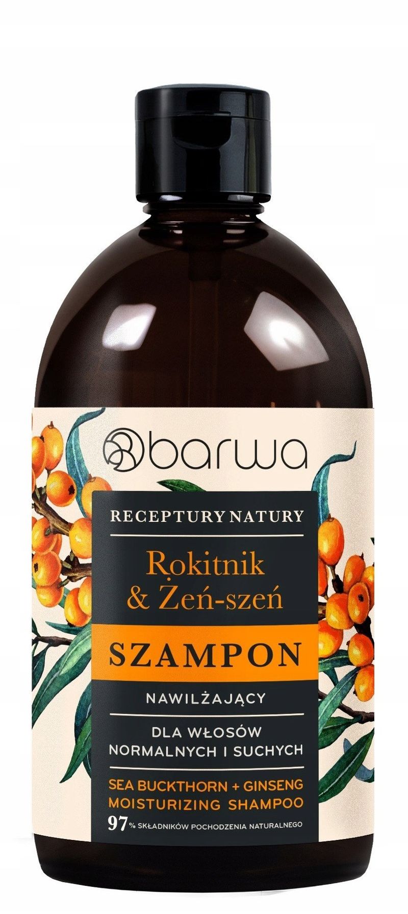 Shampo flokësh Barwa Recipes of Nature, hidratues, me Sea Buckthorn dhe Ginseng, 380ml