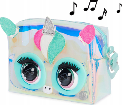 Çantë lodër interaktive Purse Pets Y2K Corn, 30+ tinguj, çantë crossbody, holografike shumëngjyrëshe