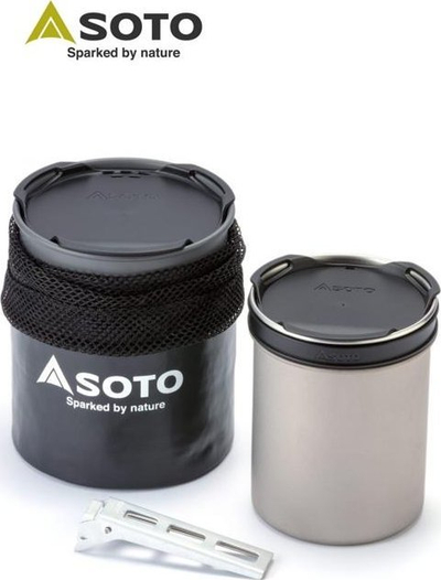 Set gatimi për kamp SOTO Thermostack Combo, çelik inox, titan edhe alumin, 750ml, gri