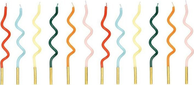 Qirinj ditëlindje Partydeco Twisted Rainbow, spirale, 14 cm, shumëngjyrësh, 12 copë