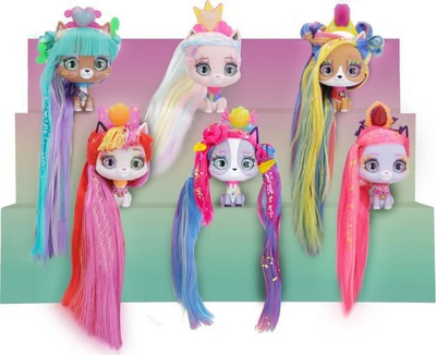 Lodër figurinë mace IMC Toys VIP Pets Cats, flokë 30 cm, aksesorë për stil, shumëngjyrëshe