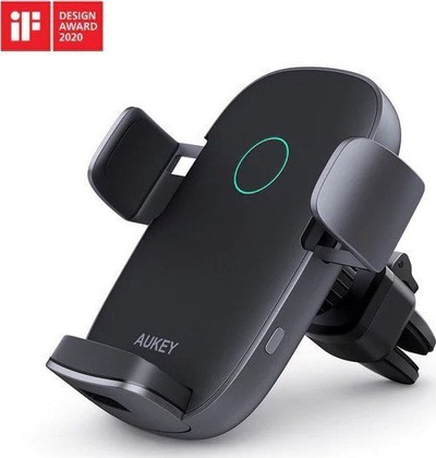 Mbajtëse telefoni për makinë Aukey Navigator Wind II HD-C52, karikim wireless 10W, e zezë
