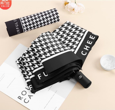 Çadër automatike palosëse për gra Houndstooth Black, diametri 95cm, e zezë